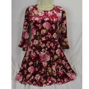 Womens Mine Velveteen Floral L/S Winter Dress Size: S